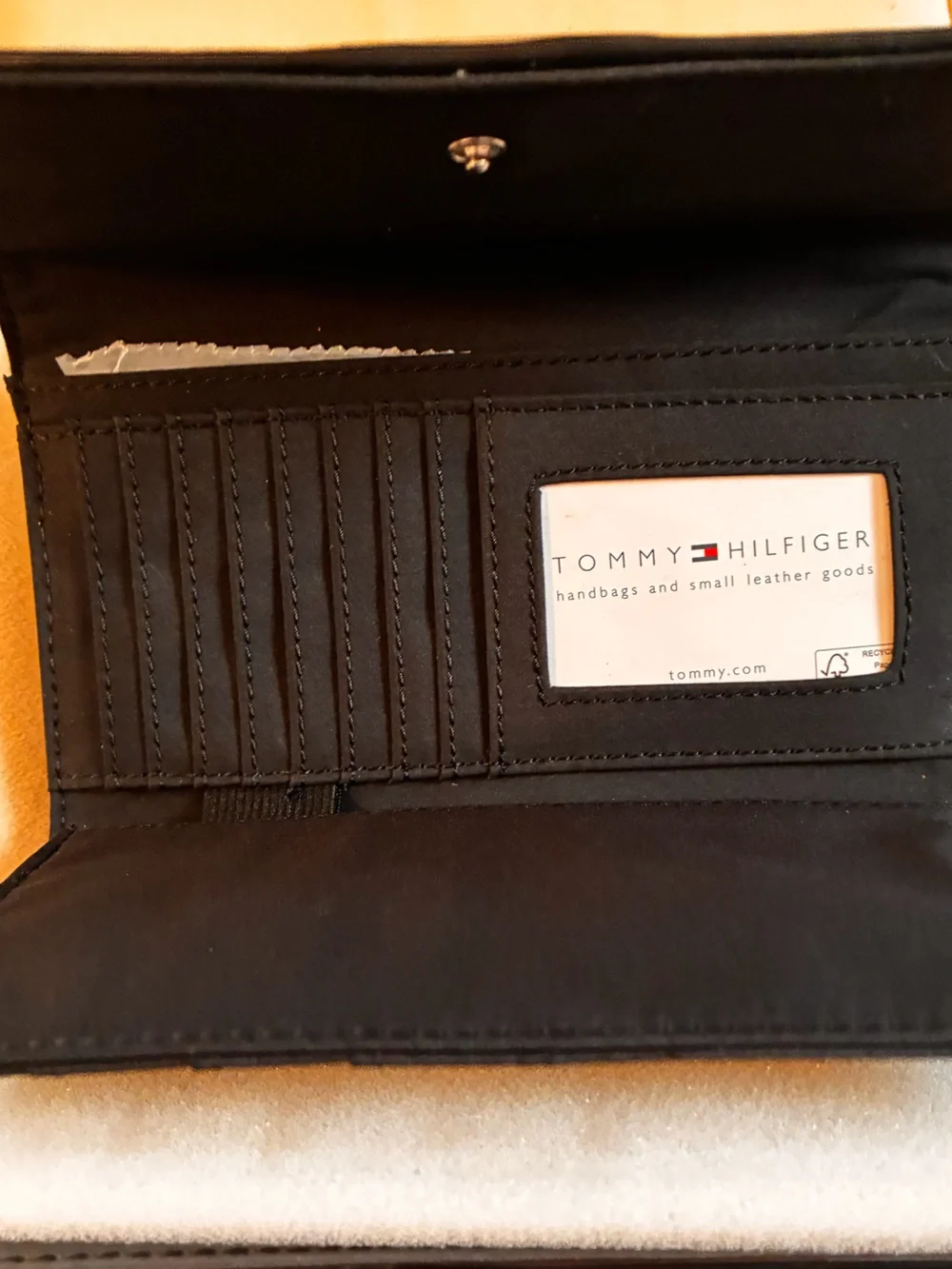 Tommy Hilfiger Black Logo Continental Wallet with Signature Stripe